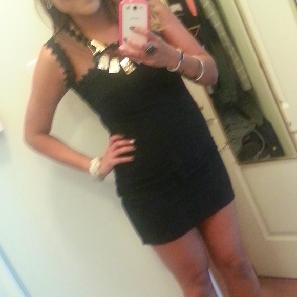 Black Bandage Style Dress with Lace Mesh Yoke details - Picture 3 of 3